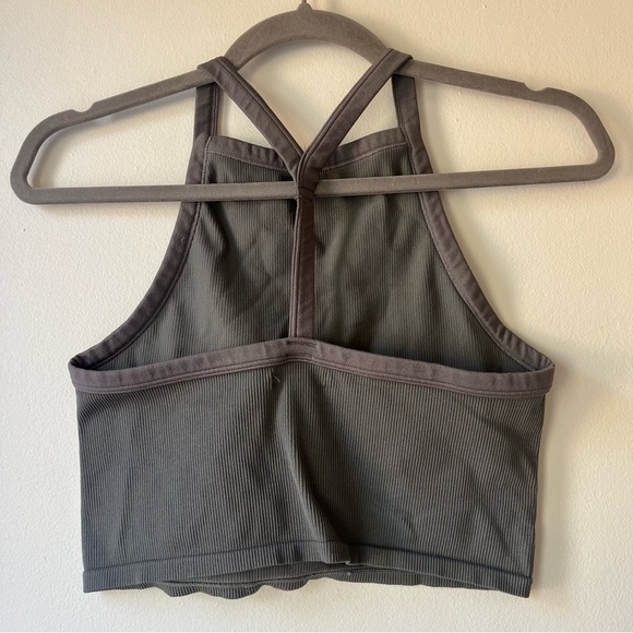 Wild Fable Gray Ribbed Crop Top M | High Neck Strappy Back Stretchy Tank - Picture 2 of 6